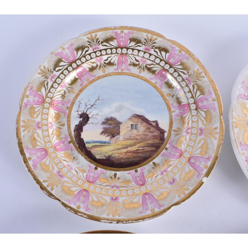 77 - A SET OF FOUR LATE 18TH/19TH CENTURY FLIGHT BARR AND BARR PORCELAIN PLATES painted with a figure wit... 