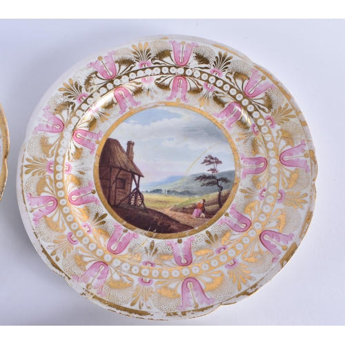 77 - A SET OF FOUR LATE 18TH/19TH CENTURY FLIGHT BARR AND BARR PORCELAIN PLATES painted with a figure wit... 