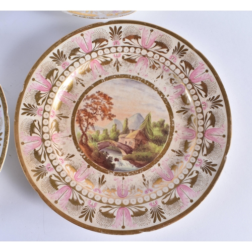 77 - A SET OF FOUR LATE 18TH/19TH CENTURY FLIGHT BARR AND BARR PORCELAIN PLATES painted with a figure wit... 