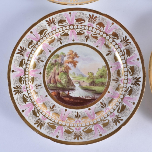 77 - A SET OF FOUR LATE 18TH/19TH CENTURY FLIGHT BARR AND BARR PORCELAIN PLATES painted with a figure wit... 