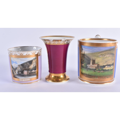 8 - TWO EARLY 19TH CENTURY CHAMBERLAINS WORCESTER LANDSCAPE CUPS together with a Chamberlains vase, pain... 
