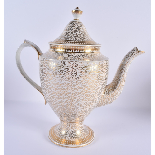 9 - A LARGE EARLY 19TH CENTURY CHAMBERLAINS WORCESTER GILT SEAWEED COFFEE POT AND COVER together with an... 
