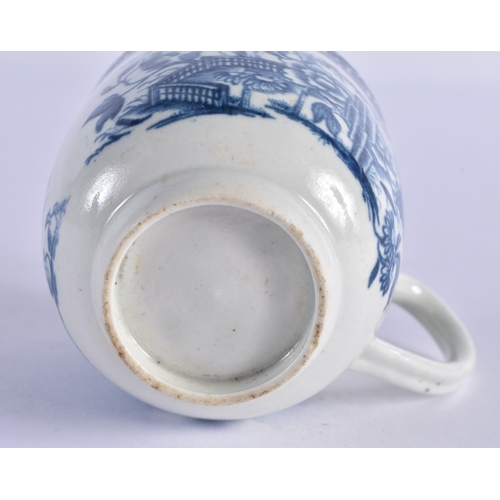 92 - A RARE 18TH CENTURY WORCESTER BLUE AND WHITE PORCELAIN COFFEE CUP decorated with flowering rock unde... 