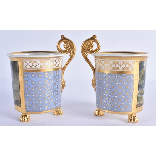 98 - A FINE PAIR OF EARLY 19TH CENTURY CHAMBERLAINS WORCESTER CUPS beautifully painted with maidens withi... 