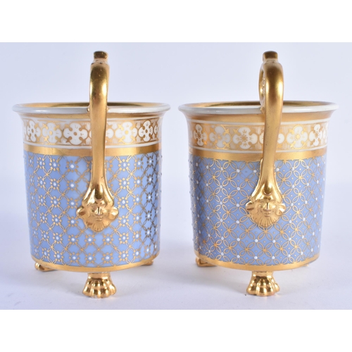 98 - A FINE PAIR OF EARLY 19TH CENTURY CHAMBERLAINS WORCESTER CUPS beautifully painted with maidens withi... 