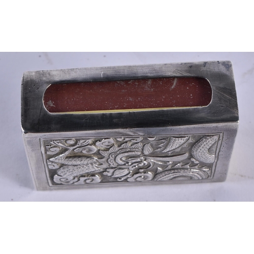 1000 - A 19TH CENTURY CHINESE EXPORT SILVER MATCHBOX HOLDER Qing. 33.7 grams. 6 cm x 4 cm.