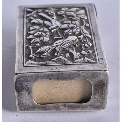 1000 - A 19TH CENTURY CHINESE EXPORT SILVER MATCHBOX HOLDER Qing. 33.7 grams. 6 cm x 4 cm.