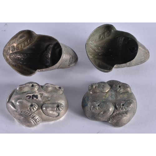 1010 - TWO CAMBODIAN WHITE METAL ANIMAL BOXE AND COVERS. 66.2 grams. 5.5 cm x 4 cm. (2)