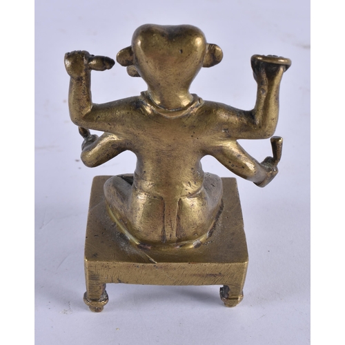 1018 - A 17TH/18TH CENTURY INDIAN HINDU BRONZE FIGURE OF A MULTI ARMED DEITY. 346 grams. 9 cm x 6 cm.