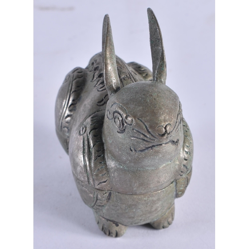 1028 - A LARGE CAMBODIAN WHITE METAL RABBIT BOX AND COVER. 74.5 grams. 7 cm x 7 cm.