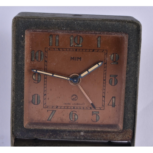 1051 - A VINTAGE MIM FAVRE LEUBA TRAVELLING CLOCK. 8 cm x 5.75 cm.