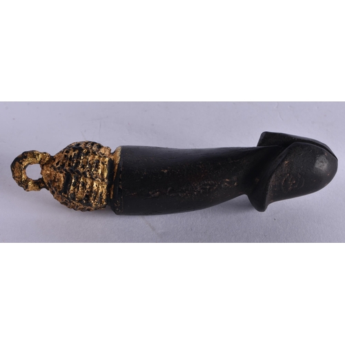 1058 - A 19TH CENTURY CONTINENTAL CARVED WOOD PHALLUS PENDANT. 11 grams. 9.5 cm x 2.25cm.