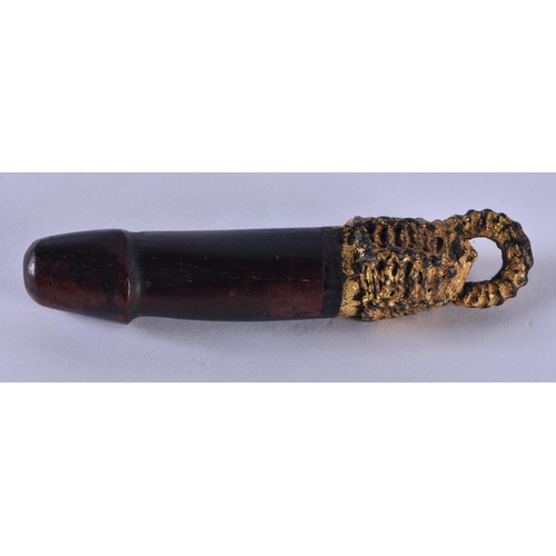 1059 - A 19TH CENTURY CONTINENTAL CARVED WOOD PHALLUS PENDANT. 9 grams. 7.5 cm x 1.5 cm.