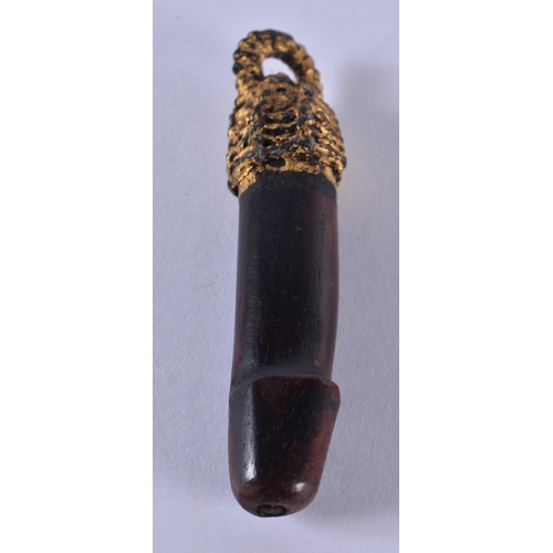 1059 - A 19TH CENTURY CONTINENTAL CARVED WOOD PHALLUS PENDANT. 9 grams. 7.5 cm x 1.5 cm.