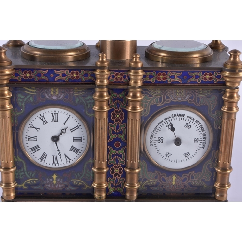 1068 - A CONTINENTAL CLOISONNE ENAMEL CLOCK BAROMETER DESK CLOCK. 12 cm x 13.5 cm.