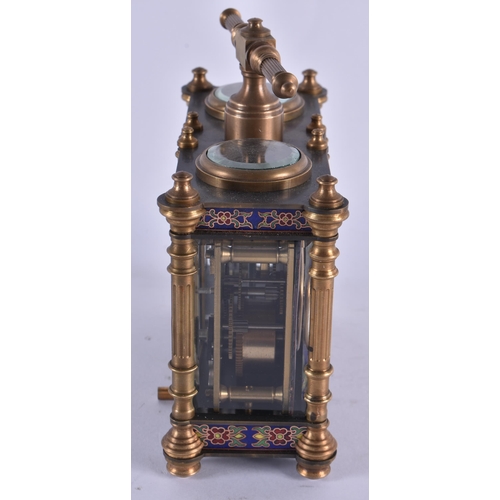 1068 - A CONTINENTAL CLOISONNE ENAMEL CLOCK BAROMETER DESK CLOCK. 12 cm x 13.5 cm.