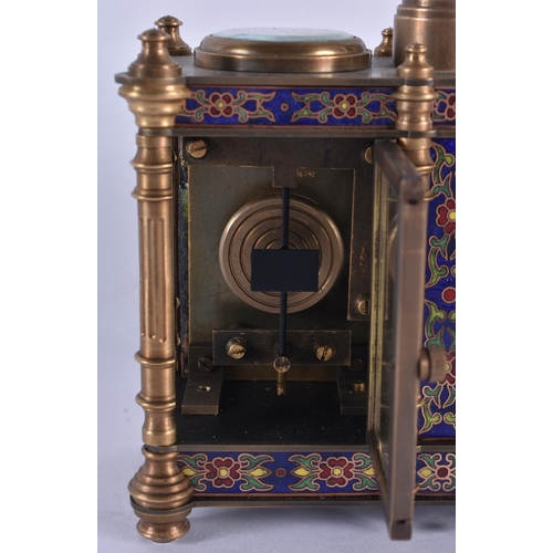 1068 - A CONTINENTAL CLOISONNE ENAMEL CLOCK BAROMETER DESK CLOCK. 12 cm x 13.5 cm.