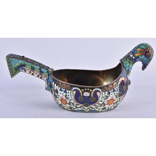 1080 - AN UNUSUAL CONTINENTAL SILVER AND ENAMEL GEM SET BIRD KOVSCH. 276 grams. 19 cm x 9.5 cm.