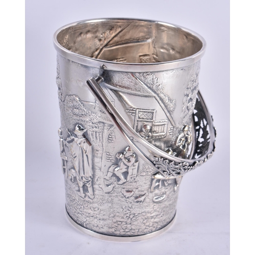 1082 - AN EARLY 20TH CENTURY DANISH WHITE METAL REPOUSSE BUCKET. 411 grams. 15 cm x 11.5 cm.