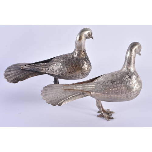 1093 - A PAIR OF ANTIQUE CONTINENTAL SILVER BIRDS stamped Sevam. 474 grams. 17 cm x 13 cm.