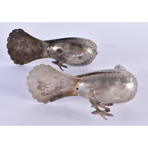 1093 - A PAIR OF ANTIQUE CONTINENTAL SILVER BIRDS stamped Sevam. 474 grams. 17 cm x 13 cm.