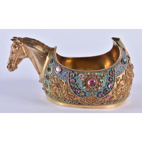 1101 - A CONTINENTAL SILVER AND ENAMEL GEM SET HORSE HEAD KOVSCH decorated with foliage. 350 grams. 12.75 c... 