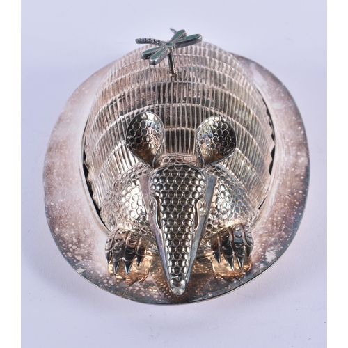 1103 - A SILVER PLATED EMILIA CASTILLO ARMADILLO ENAMELLED BUTTER DISH AND COVER. 534 grams. 20.5 cm x 13.5... 