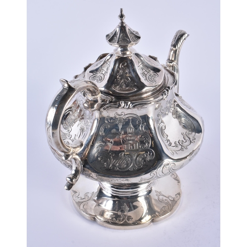 1107 - AN EARLY VICTORIAN SILVER CHINOISERIE TEAPOT AND COVER. London 1848. 856 grams. 26 cm x 23cm.