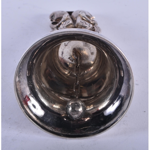 1115 - AN UNUSUAL TRIBAL SILVER ENGRAVED BELL. 152 grams. 13 cm high.