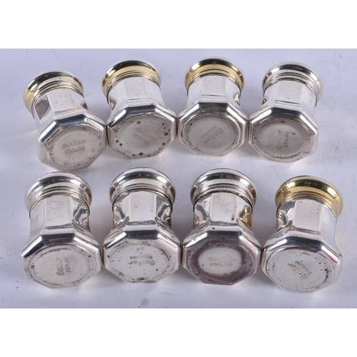 1117 - A SET OF CARTIER SILVER CONDIMENTS. 55 grams. 3.5 cm x 2.5 cm. (qty)