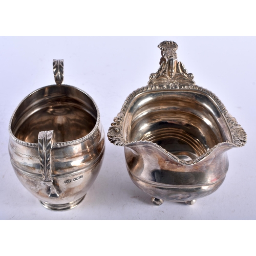 1138 - AN ANTIQUE SILVER CREAM JUG and Asprey's silver sugar bowl. 472 grams. Largest 15 cm wide. (2)