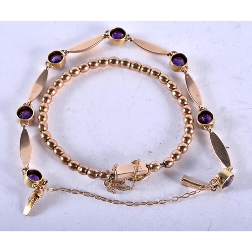 1142 - A 9CT GOLD BRACELET together with a 15ct gold and amethyst bracelet. 9ct gold 6.6 grams, 15ct gold 9... 