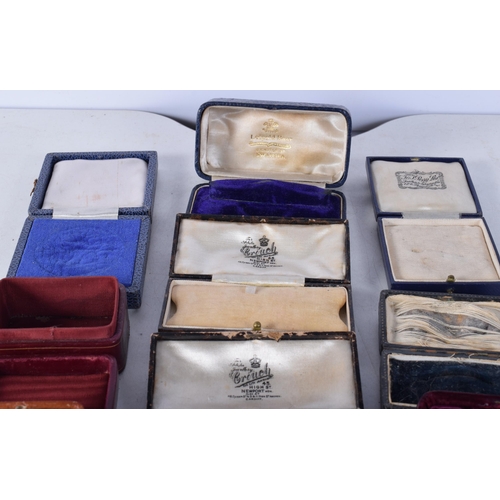 1173 - TEN ANTIQUE JEWELLERY BOXES. Largest 9 cm x 4 cm. (10)