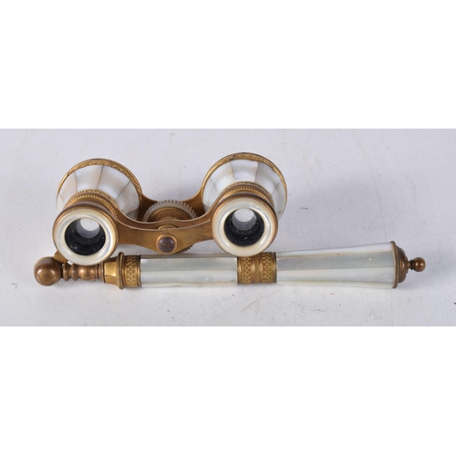 1184 - A PAIR OF MOTHER OF PEARL OPERA GLASSES. 18 cm x 8 cm.