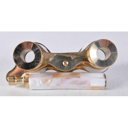 1212 - A PAIR OF MOTHER OF PEARL OPERA GLASSES. 18 cm x 8 cm.