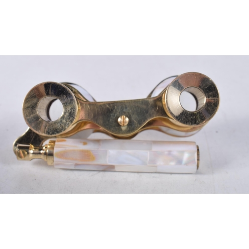 1214 - A PAIR OF MOTHER OF PEARL OPERA GLASSES. 18 cm x 8 cm.