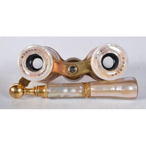 1215 - A PAIR OF MOTHER OF PEARL OPERA GLASSES. 18 cm x 8 cm.