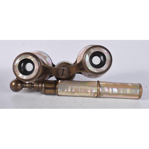 1217 - A PAIR OF MOTHER OF PEARL OPERA GLASSES. 18 cm x 8 cm.