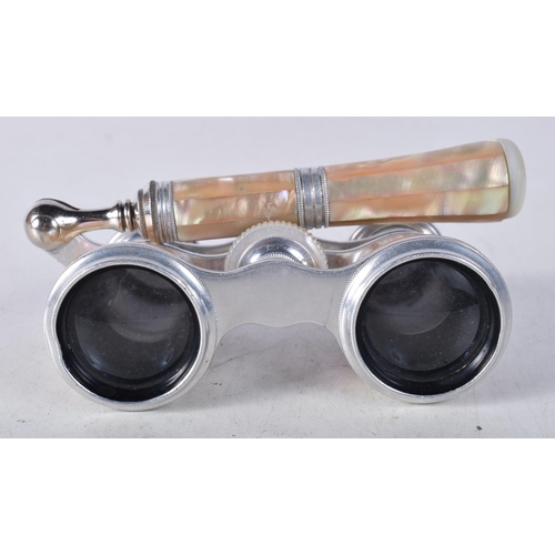 1219 - A PAIR OF MOTHER OF PEARL OPERA GLASSES. 18 cm x 8 cm.