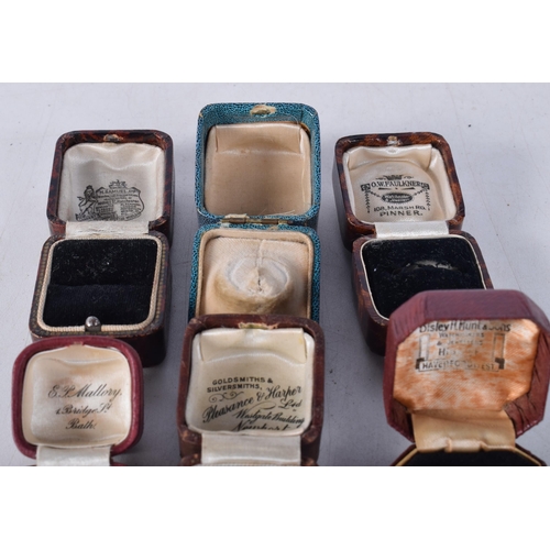 1227 - NINE ANTIQUE JEWELLERY RING BOXES. Largest 3.75 cm square. (9)