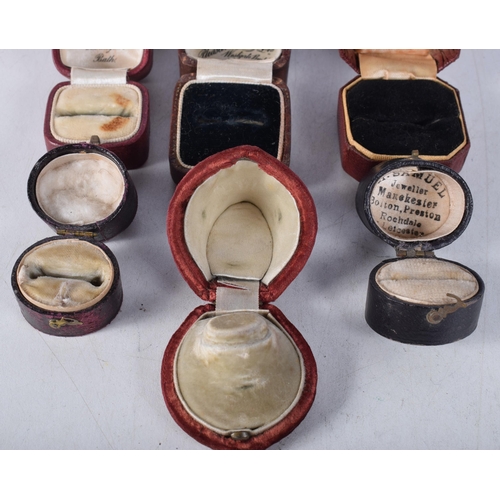 1227 - NINE ANTIQUE JEWELLERY RING BOXES. Largest 3.75 cm square. (9)