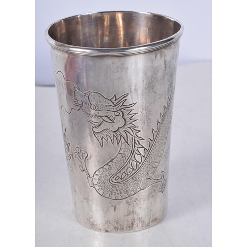 1249A - AN ANTIQUE CHINESE EXPORT MILITARY INTEREST SILVER BEAKER presented to Mid A F B Carpenter, by the a... 