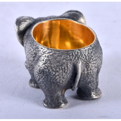 1253 - A Continental Silver Elephant Salt with Gilt interior. Stamped 84. 3.1cm x 4.8cm x 3.2cm, weight 126... 