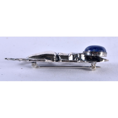 1254 - A Sterling Silver and Lapis Stag Beetle Brooch. Stamped Sterling. 5.6cm x 2.1cm, weight 13.1g