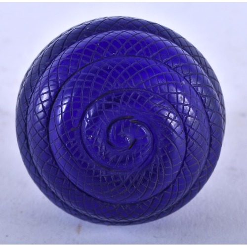 1255 - A Peking Blue Glass Snuff Bottle. 7cm x 5cm