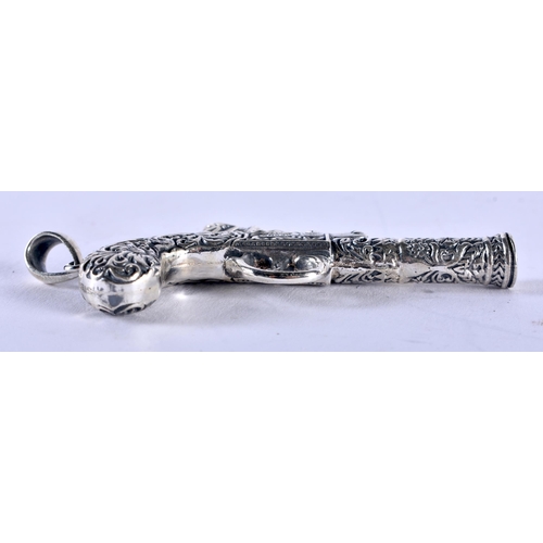 1270 - A Novelty Pendant Whistle in the form of a Flintlock. Stamped Sterling. 3.3cm x 7.1cm, weight 21.5g