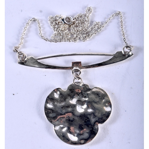 1271 - A Silver Trefoil Pendant Necklace depicting a Nouveau Style Bust of a Young Woman suspended on a Gem... 