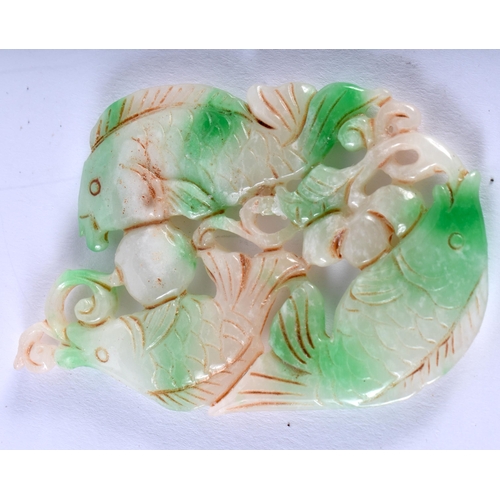 1274 - A Carved Two Tone Jade Carp Pendant. 7.9cm x 5.2cm, weight 36.8g