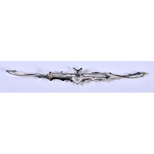 1280 - A Sterling Silver Bat Brooch. Stamped Sterling, 11.6cm x 1.6cm, weight 6.6g