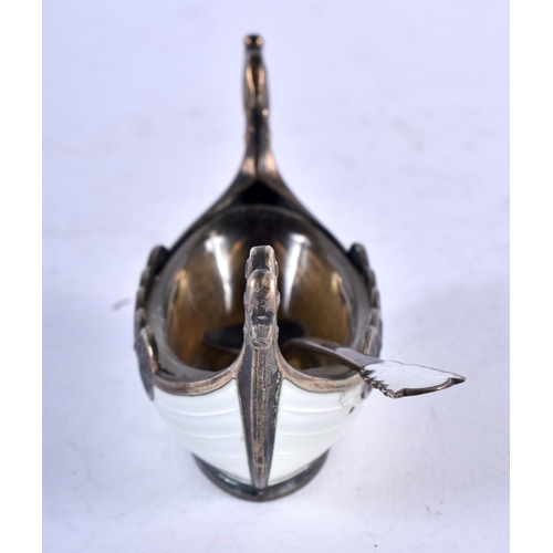 1281 - A Norwegian Silver Salt with Matching Spoon formed as a Viking Long Boat with Enamel Decoration and ... 